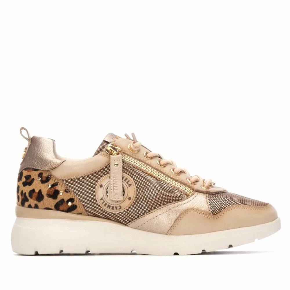 NEW CARMELA women's leather wedge lace-up sneaker in beige